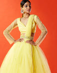 Lemon Yellow Tulle Hand Embroidered Lehenga Set