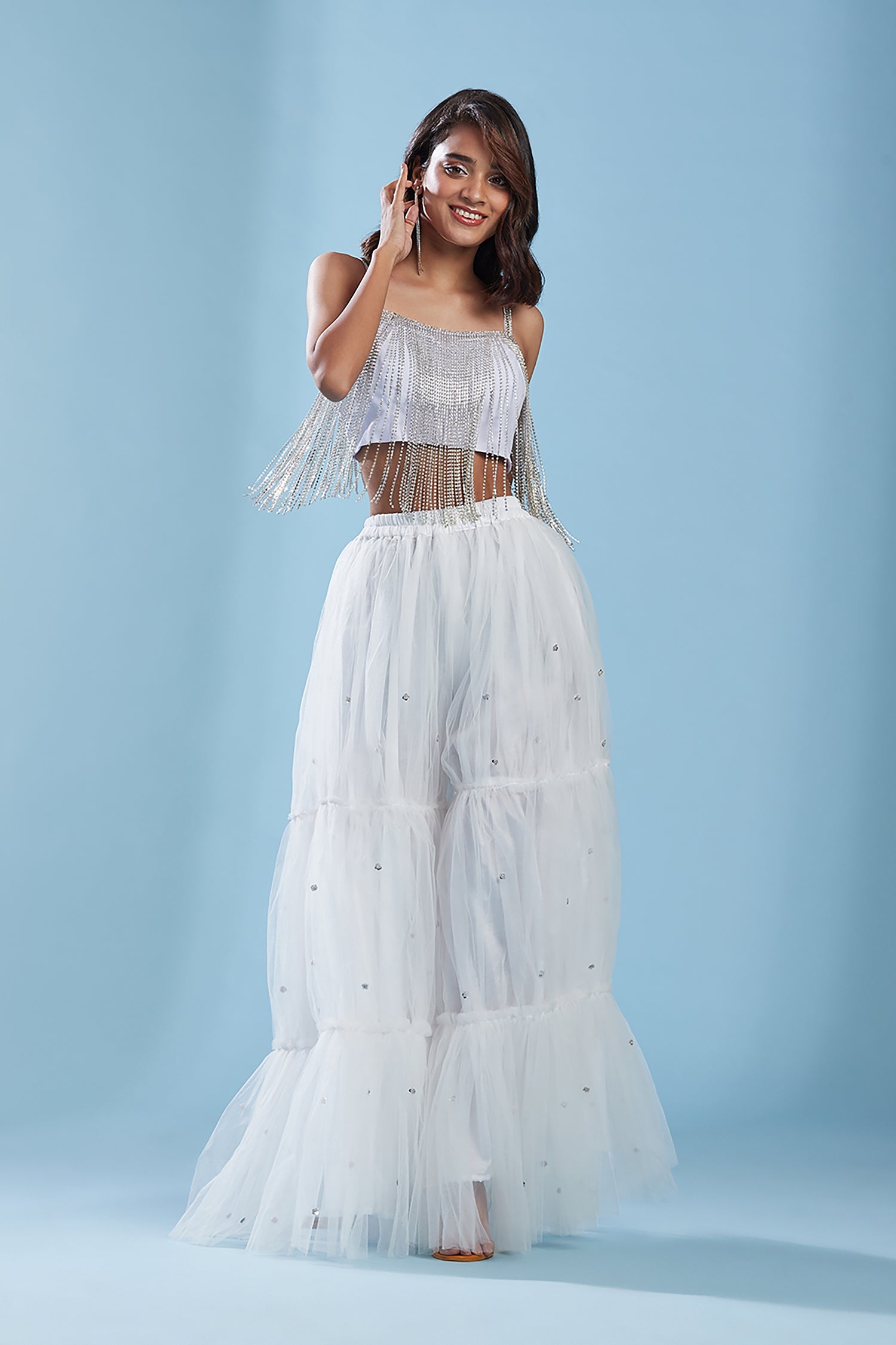 Crystal Tulle Tiered Sharara Set