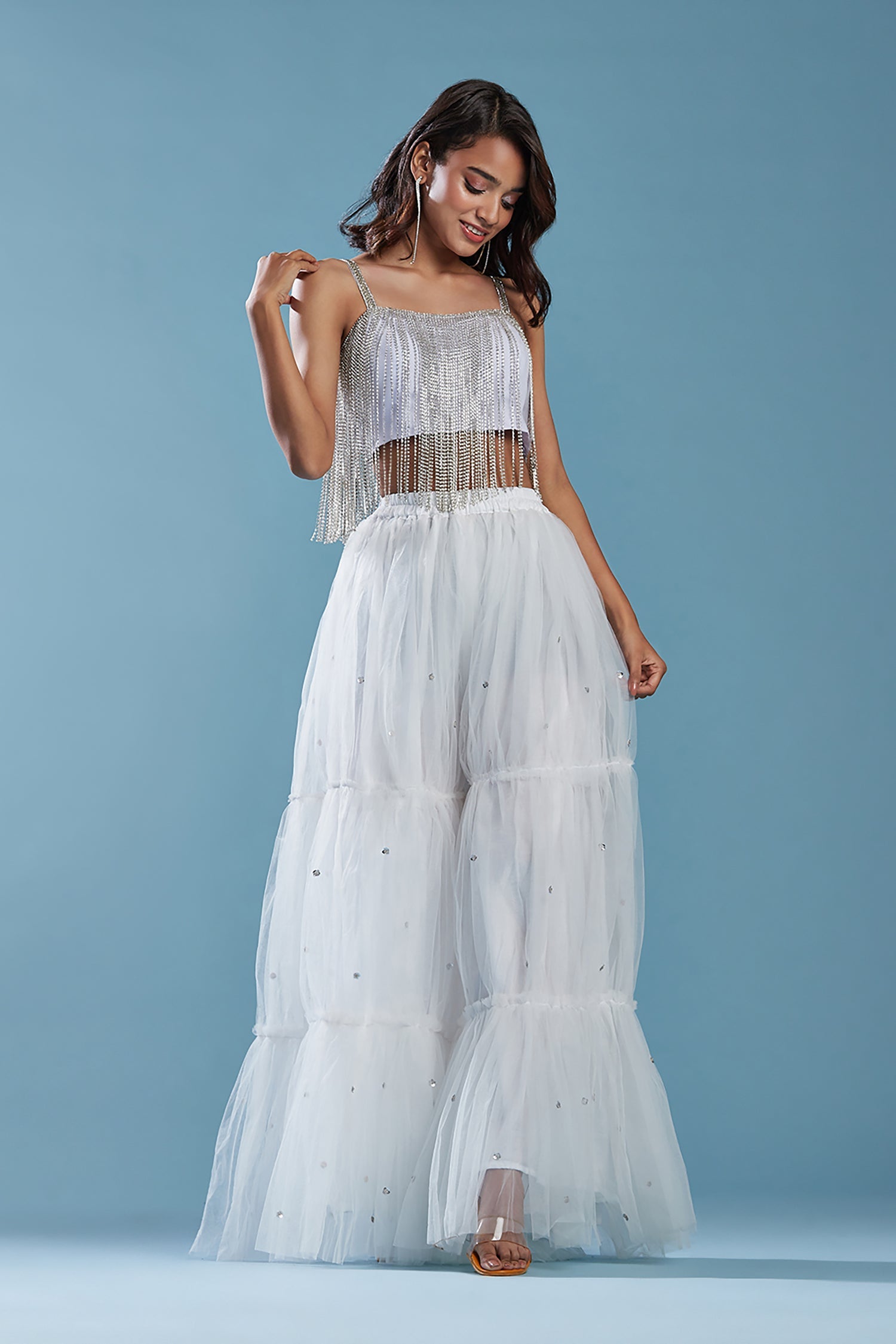 Crystal Tulle Tiered Sharara Set