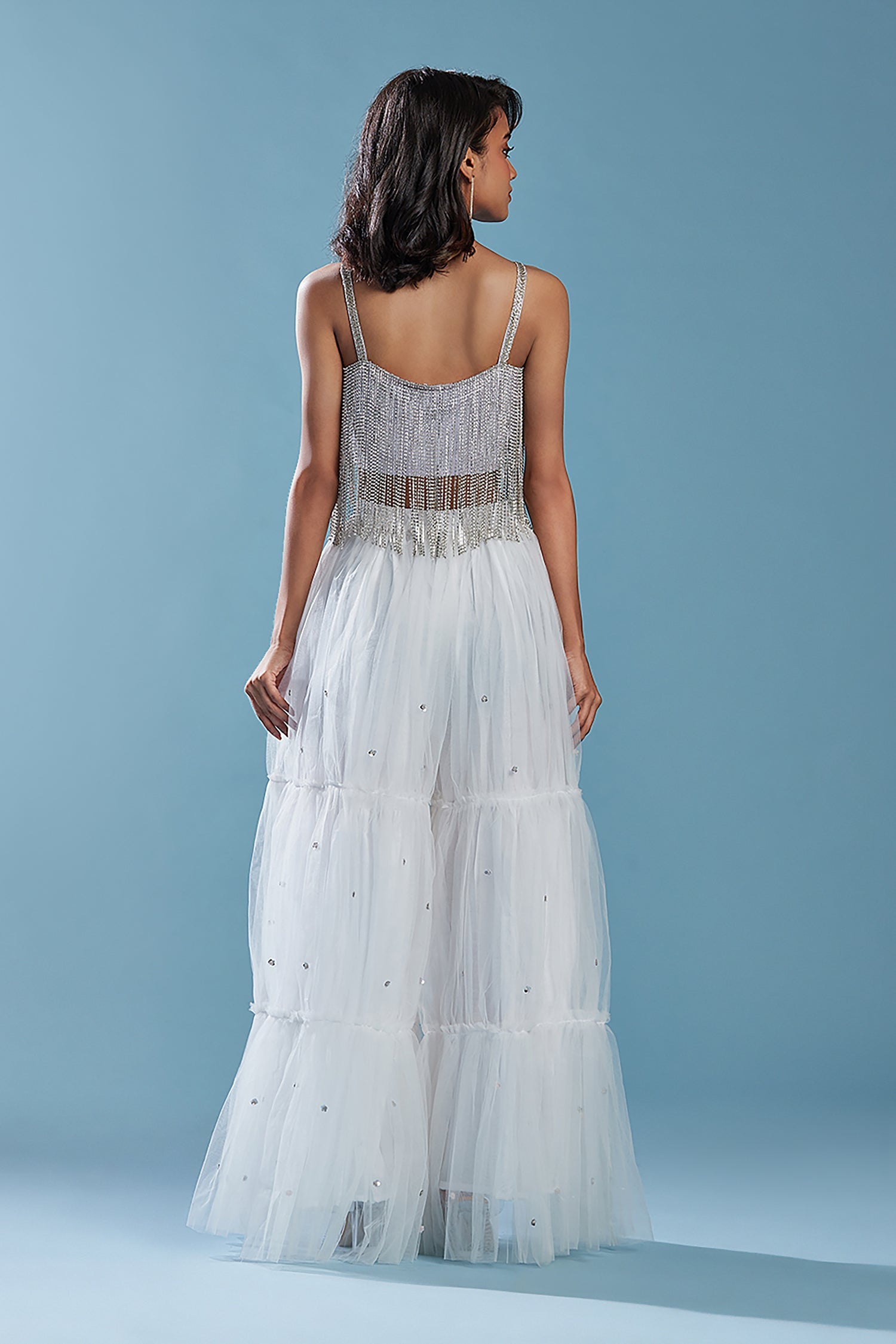 Crystal Tulle Tiered Sharara Set