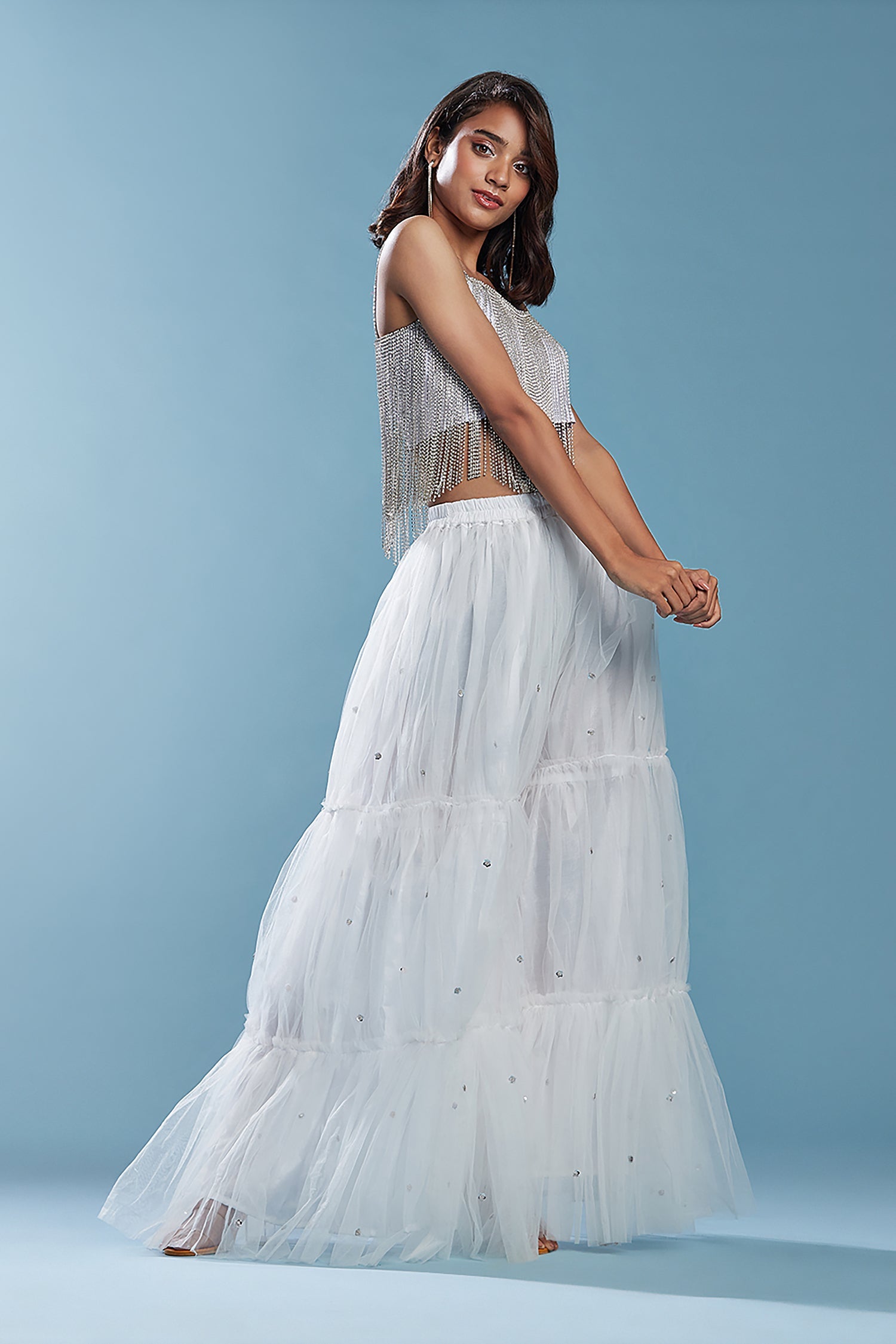 Crystal Tulle Tiered Sharara Set