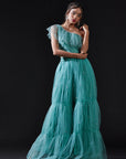 Blue Mesh & Tulle Embellished Sharara Set