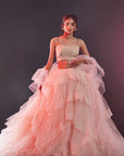 Blush Pink Polyester Mesh & Tulle Lehenga Set