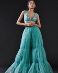 Blue Mesh & Tulle Embellished Sharara Set