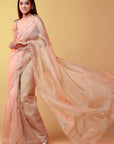 Gold Silk Organza Hand Embroidered Saree