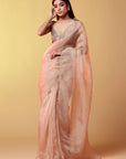 Gold Silk Organza Hand Embroidered Saree