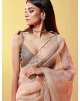 Gold Silk Organza Hand Embroidered Saree