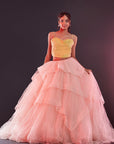 Blush Pink Polyester Mesh & Tulle Lehenga Set