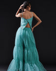 Blue Mesh & Tulle Embellished Sharara Set