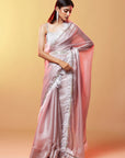 Lavender Silk Organza Hand Embroidered Saree