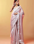 Lavender Silk Organza Hand Embroidered Saree