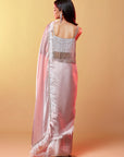 Lavender Silk Organza Hand Embroidered Saree