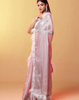 Lavender Silk Organza Hand Embroidered Saree