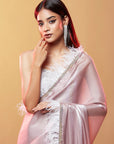 Lavender Silk Organza Hand Embroidered Saree