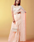 Blush Pink Silk Organza Hand Embroidered Saree