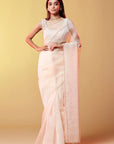 Blush Pink Silk Organza Hand Embroidered Saree