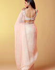 Blush Pink Silk Organza Hand Embroidered Saree
