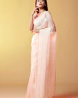 Blush Pink Silk Organza Hand Embroidered Saree