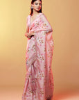 Pink Silk Organza Embroidered & Printed Saree Set