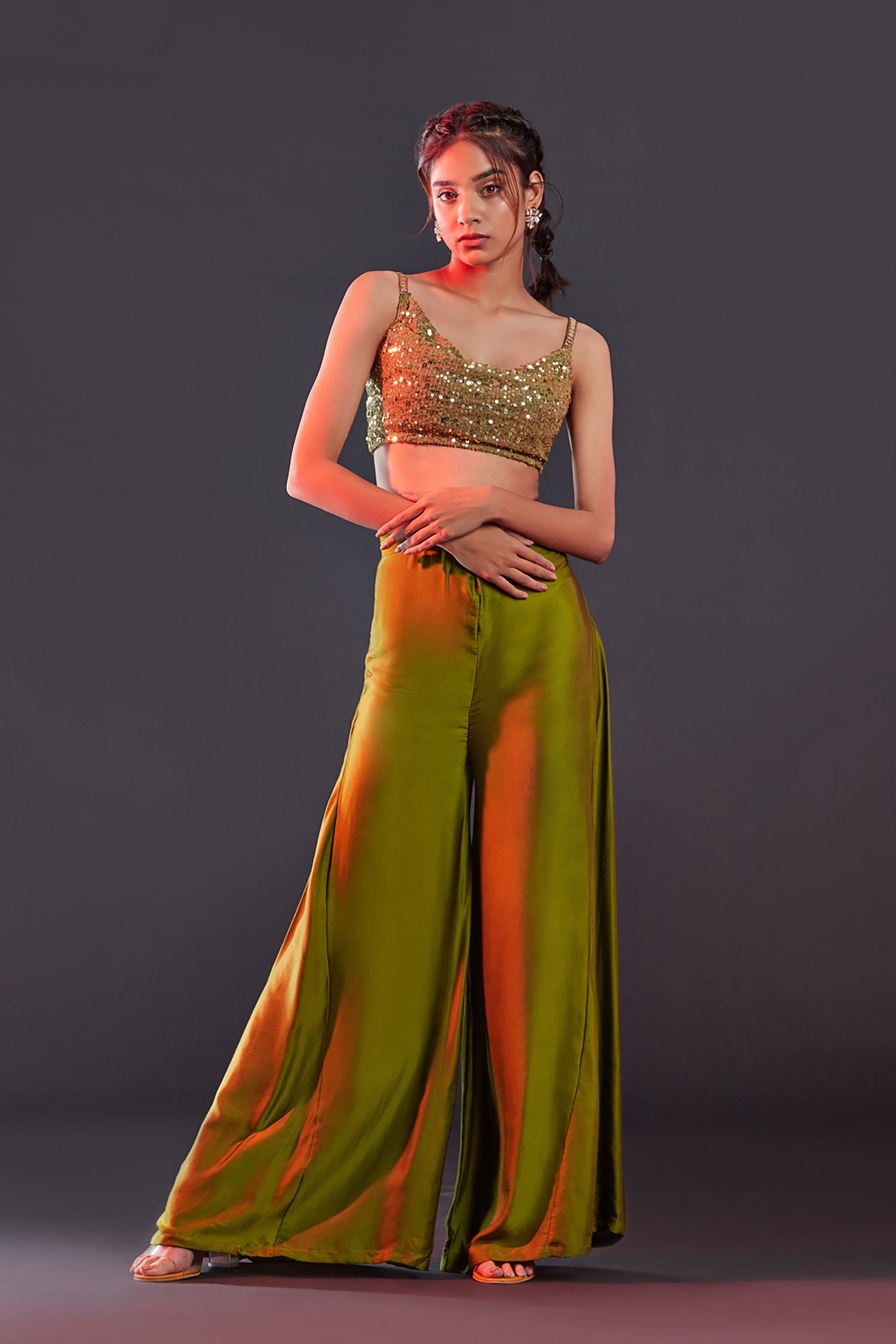 Olive Gajji Silk Sharara Set