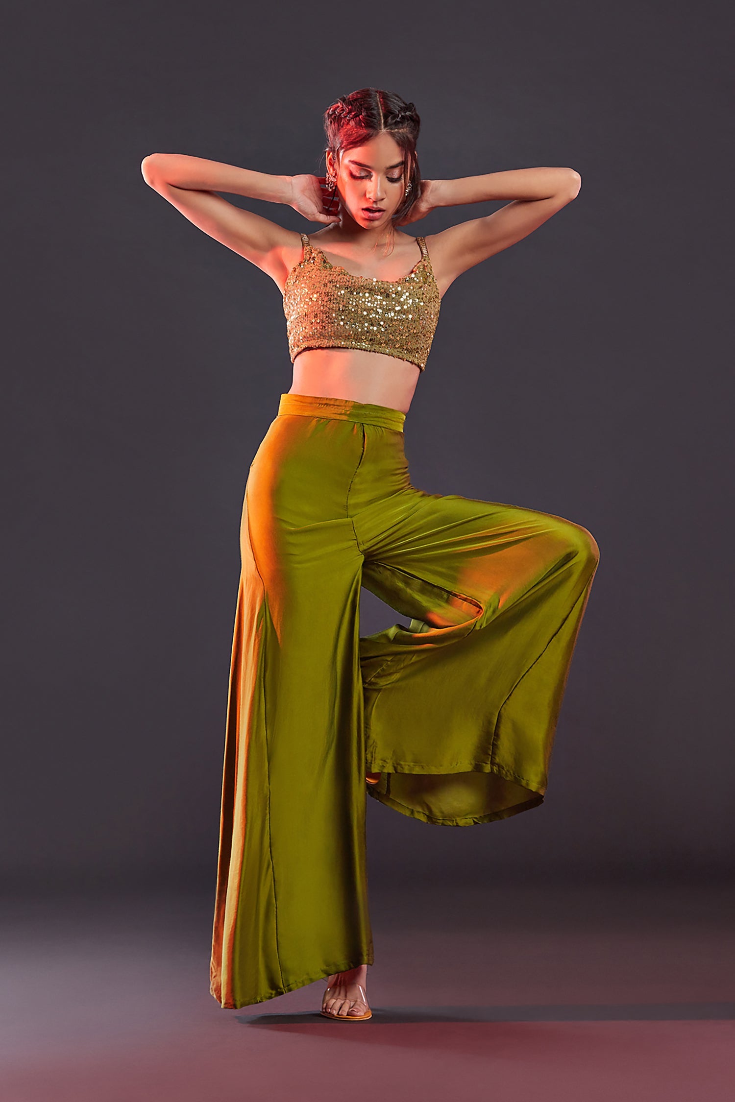 Olive Gajji Silk Sharara Set