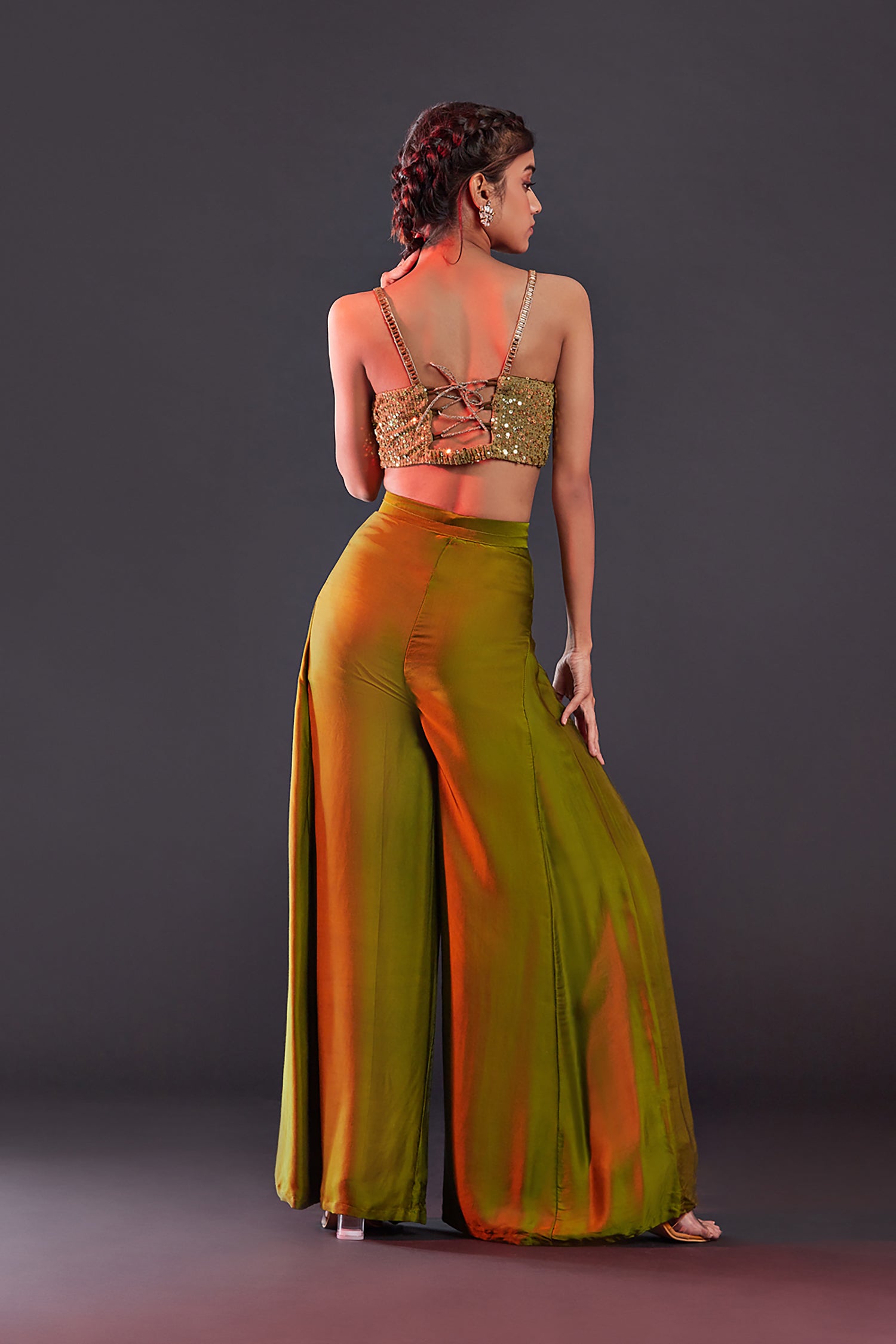 Olive Gajji Silk Sharara Set