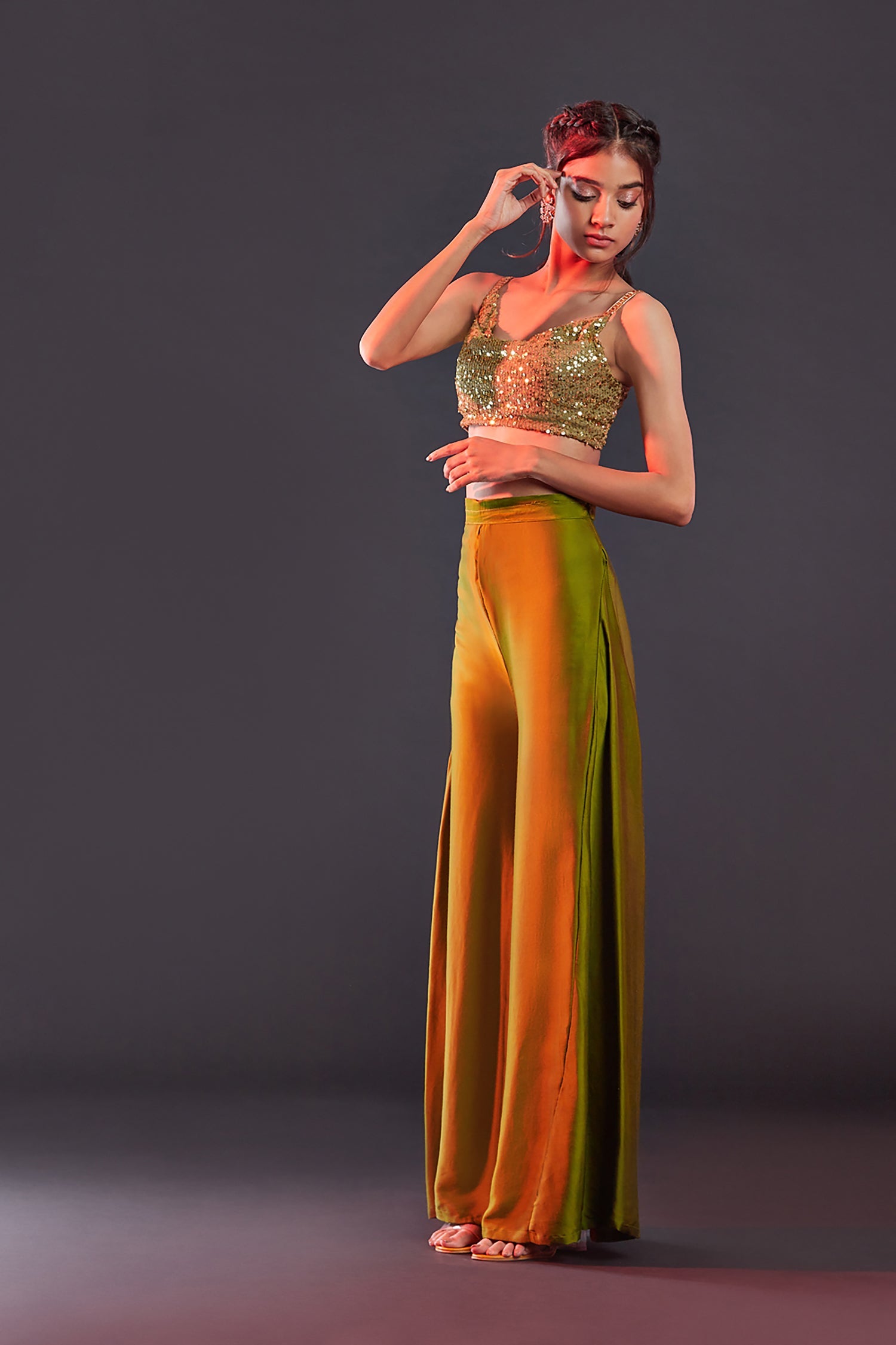 Olive Gajji Silk Sharara Set