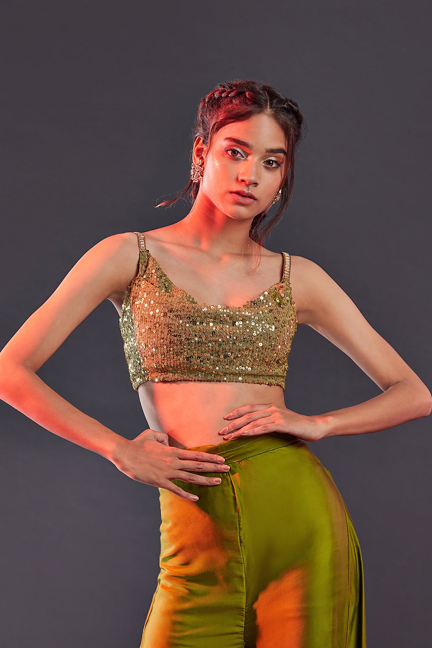 Olive Gajji Silk Sharara Set