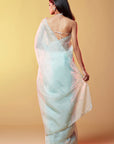 Blue Silk Organza Hand Embroidered Saree