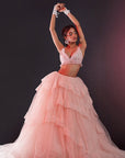 Blush Pink Polyester Mesh & Tulle Lehenga Set