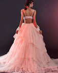 Blush Pink Polyester Mesh & Tulle Lehenga Set