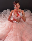 Blush Pink Polyester Mesh & Tulle Lehenga Set