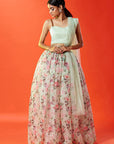 Mint Silk Organza Embroidered Lehenga