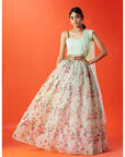 Mint Silk Organza Embroidered Lehenga