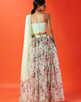 Mint Silk Organza Embroidered Lehenga