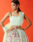 Mint Silk Organza Embroidered Lehenga