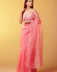 Pink Silk Organza Hand Embroidered Saree