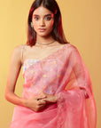 Pink Silk Organza Hand Embroidered Saree