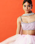 Lavender Liquid Organza Satin Embroidered Dupatta