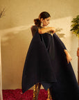 Divine Embroidered Cape with Brocade Pants - Blue