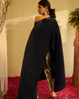 Divine Embroidered Cape with Brocade Pants - Blue