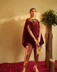 Divine Embroidered Cape with Brocade Pants - Maroon