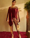 Divine Embroidered Cape with Brocade Pants - Maroon