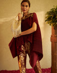 Divine Embroidered Cape with Brocade Pants - Maroon