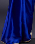 Electric Blue & Rani Satin Embellished Color-Blocked Saree Set