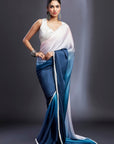 Blush Pink & Blue Ombre Satin Embellished Saree Set