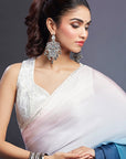 Blush Pink & Blue Ombre Satin Embellished Saree Set