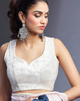 Blush Pink & Blue Ombre Satin Embellished Saree Set