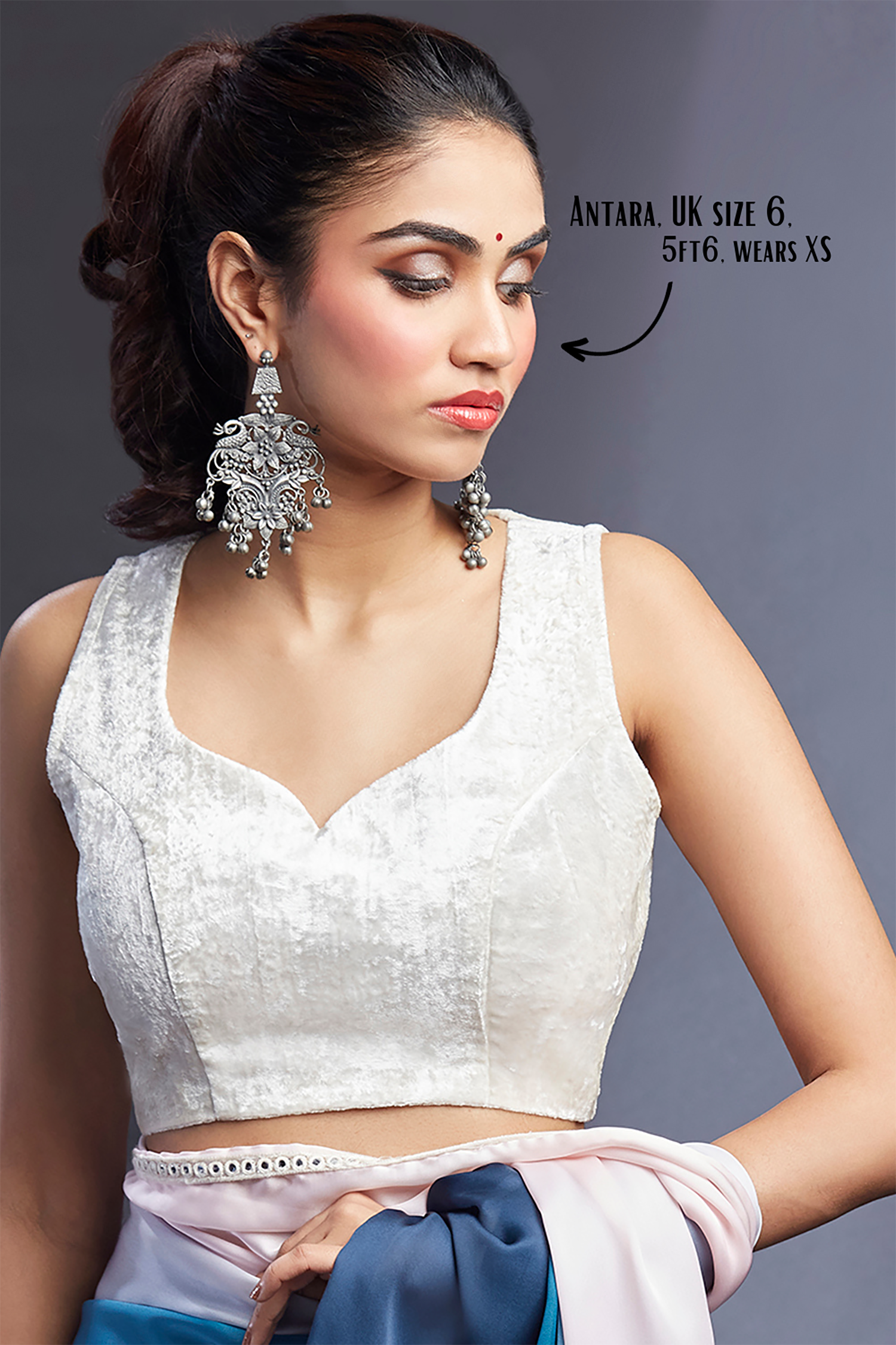 Blush Pink & Blue Ombre Satin Embellished Saree Set