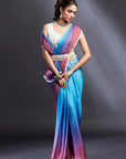 Multi-Colored Satin Embellished Ombre Saree Set